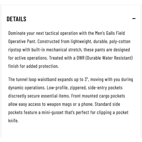 GALLS Field Operative Pants‎ Mens 38 Unhemmed Khaki - Picture 12 of 12